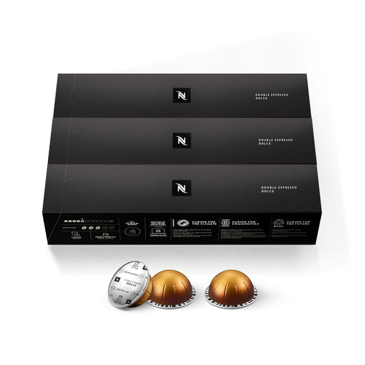 Nespresso Capsules Vertuo, Double Espresso Dolce, 30-Count Espresso Pods, Brews 2.7 oz.