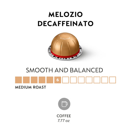 Nespresso Capsules Vertuo, Melozio Decaffeinato, Medium Roast Espresso, 30-Count Coffee Pods, Brews 7.8 oz.