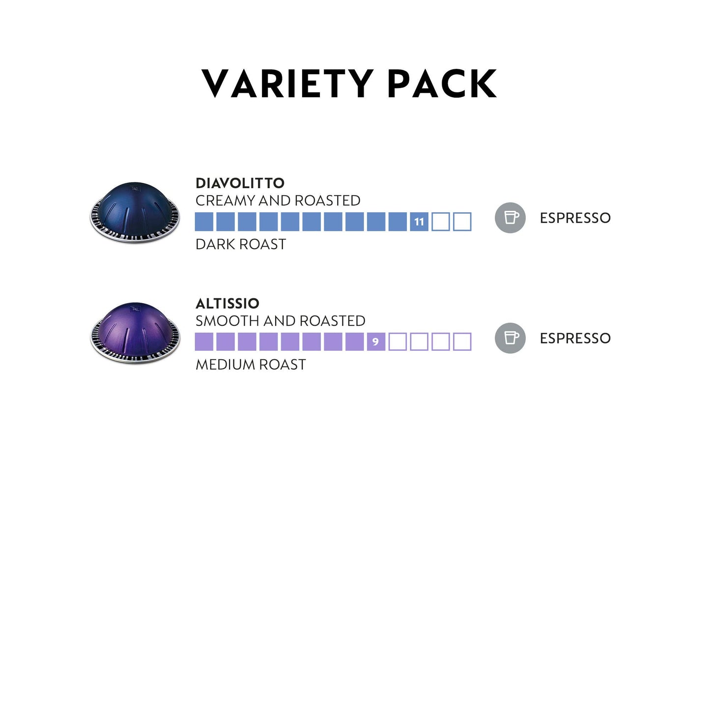 Nespresso Capsules Vertuo, Espresso Bold Variety Pack, Medium and Dark Roast Espresso Coffee, 40-Count Espresso Pods, Brews 1.35oz.