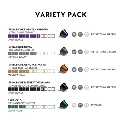 Nespresso Capsules Original Line, Ispirazione Favorites Variety Pack, Medium & Dark Roast Espresso Coffee, 50 Count Coffee Pods