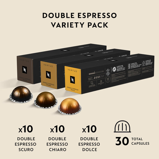 Nespresso Capsules Vertuo, Double Espresso Variety Pack, 30-Count Coffee Pods (Pack of 1), Brews 2.7oz