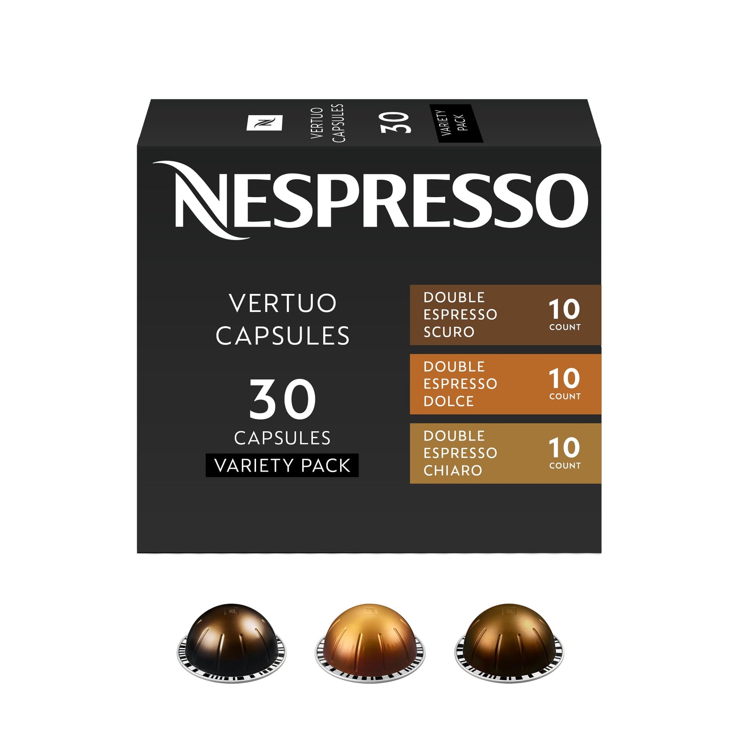 Nespresso Capsules Vertuo, Double Espresso Variety Pack, 30-Count Coffee Pods (Pack of 1), Brews 2.7oz