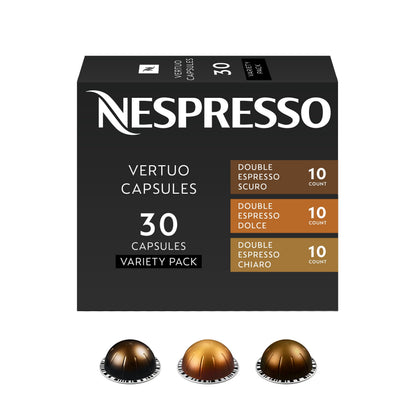 Nespresso Capsules Vertuo, Double Espresso Variety Pack, 30-Count Coffee Pods (Pack of 1), Brews 2.7oz